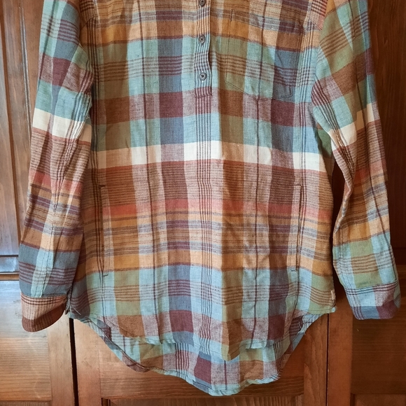 Toad & Co Recycled Cotton Plaid Pullover Button Tunic Top With Pockets Size S - Picture 3 of 14
